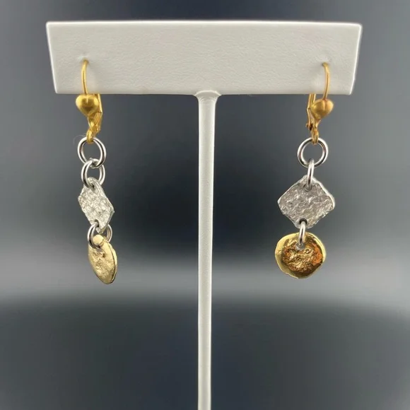 J. Jansen Designs Two-Tone Hammered Necklace + Earrings Set COA Signed Tag - Picture 5 of 13